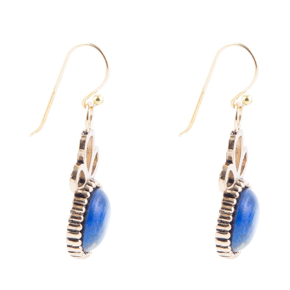 Petals of Blue Lapis Drop Golden Earrings