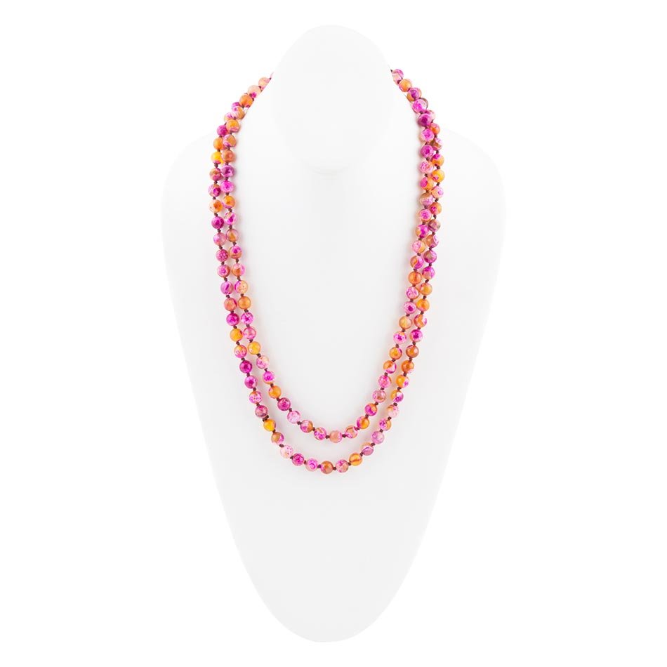 Pink Agate Knotted Long Necklace