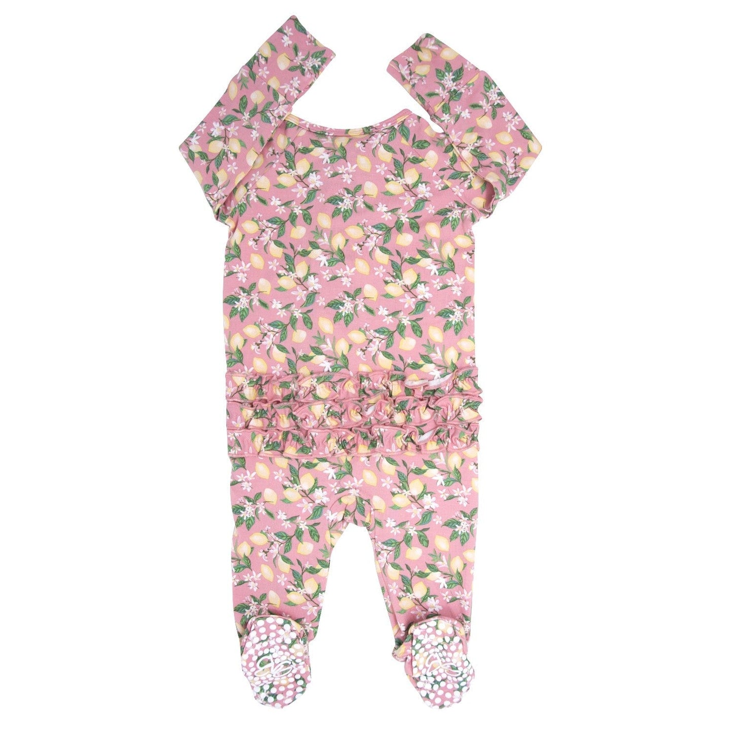 Pink Lemon Floral Print Ruffle Footie