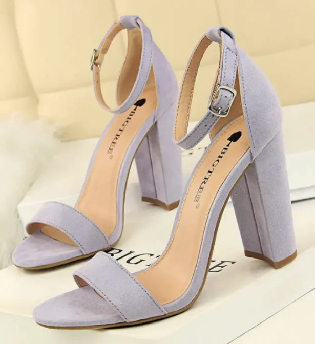 Women's 9.5cm High Heels Sandals Summer Purple Pink Ankle Strappy Wedding Shoes - # GIAA73210001