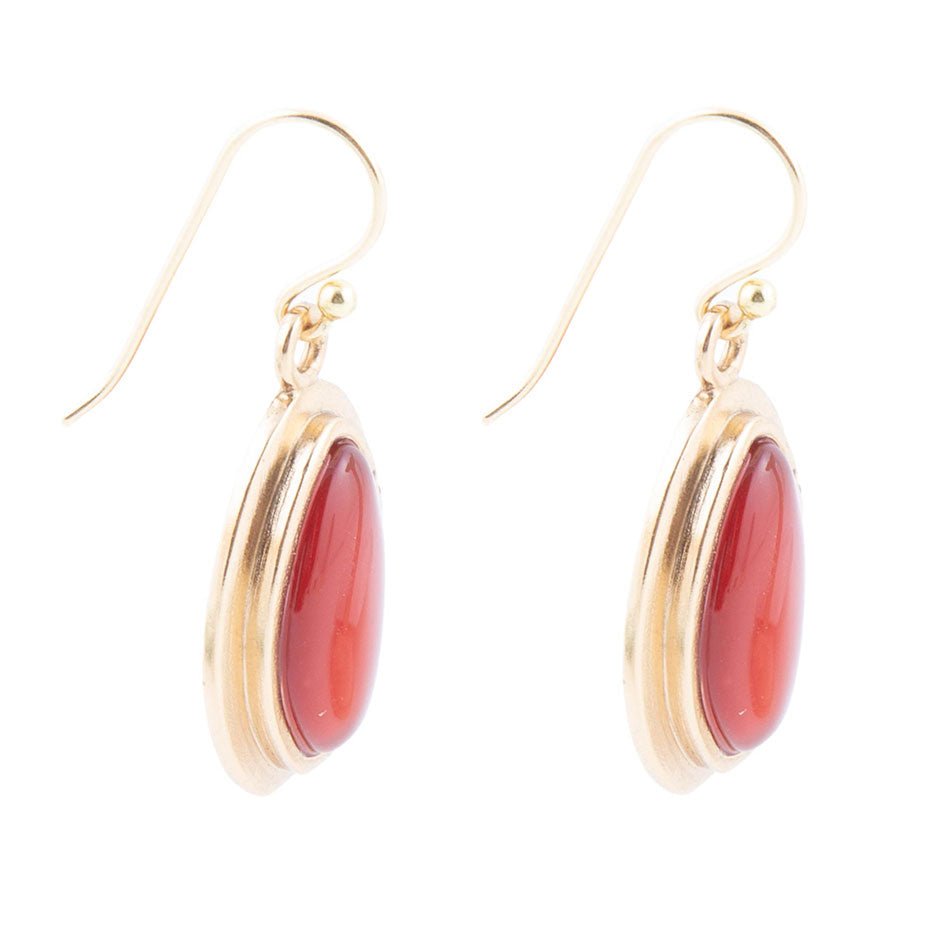 Orange Carnelian Golden Drop Earrings