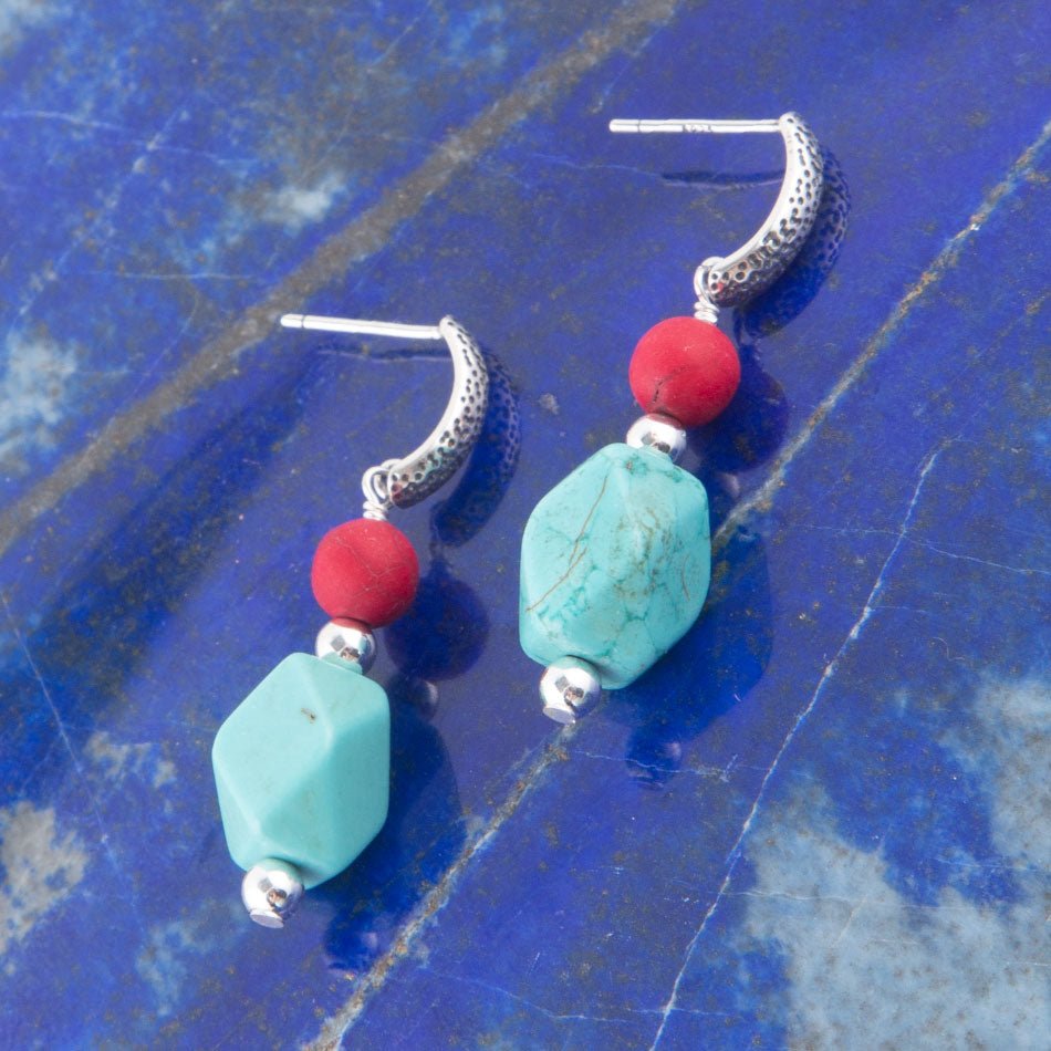 Red River Blue and Red Drop Sterling Earrings