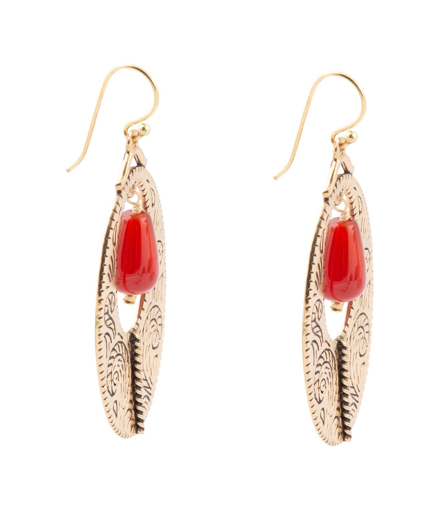 Rustic Orange Carnelian Golden Drop Earrings