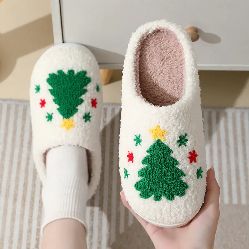 Christmas Home Slippers Cute Cartoon Santa Claus Cotton Slippers For Boys, Women And Men Couples Winter Warm Furry Shoes - # BOAA73410007