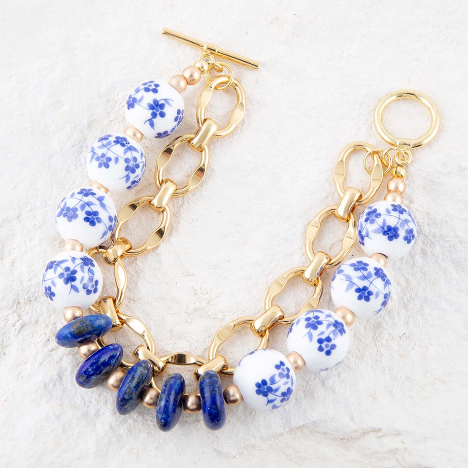 Santorini Cobalt Blue Lapis and Golden Bracelet