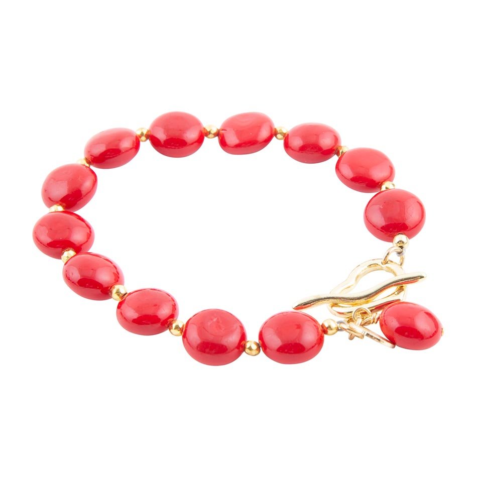 Scardale Red Shell Pearl Golden Toggle Bracelet