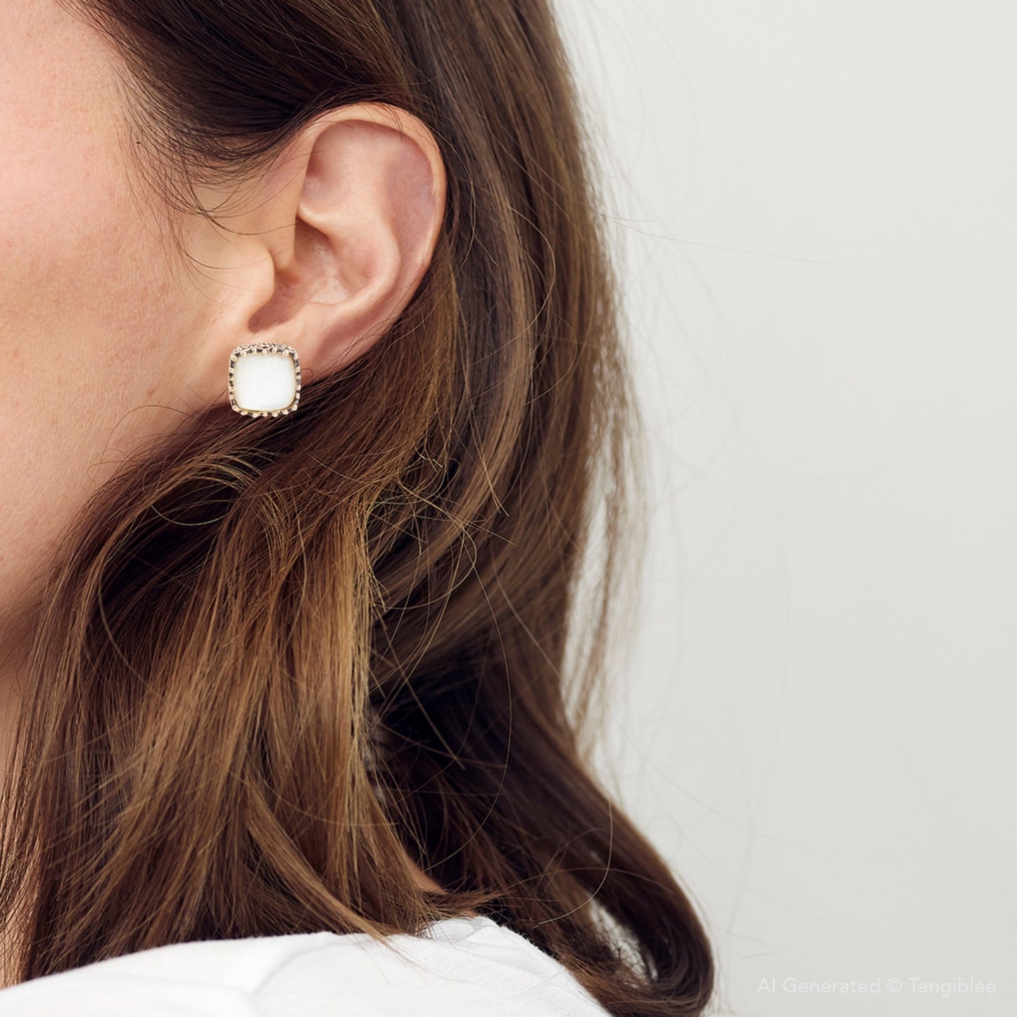 Squared Up Mother of Pearl Golden Stud Earrings