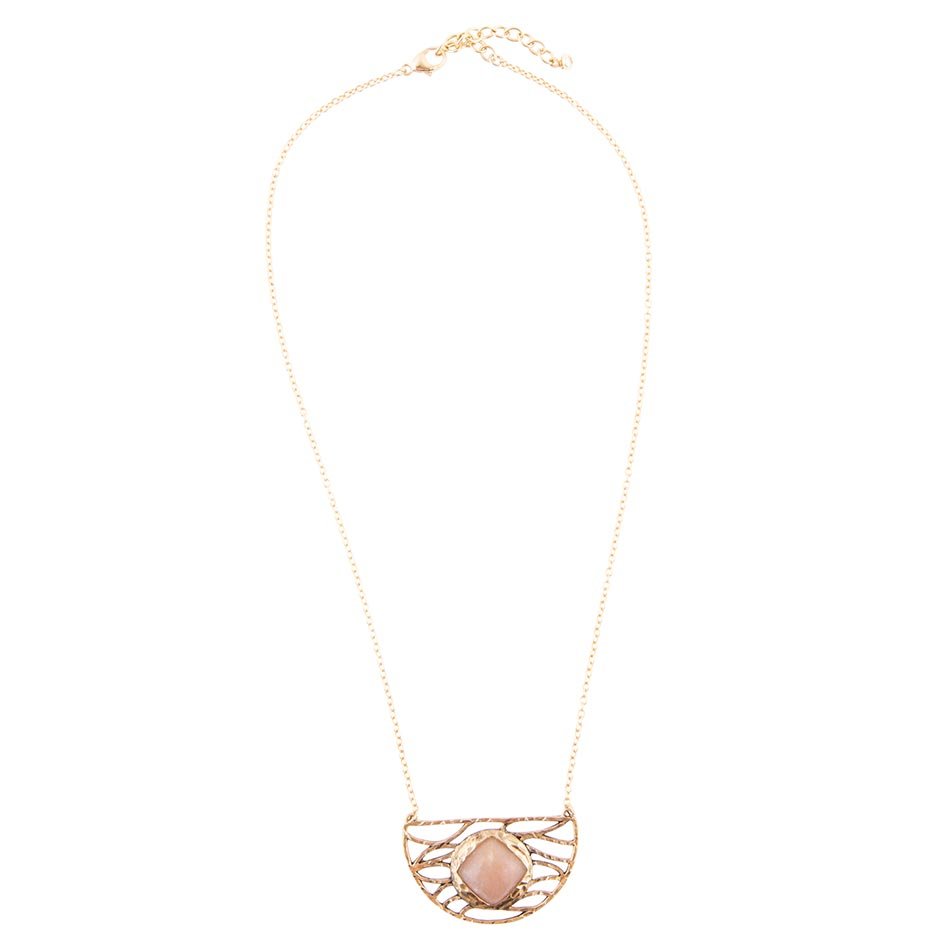 Terra Pink Peach Moonstone and Golden Bronze Necklace
