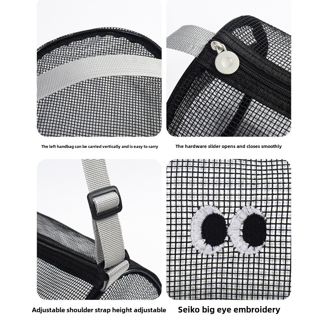 Big eye mesh cylinder bag, breathable leisure travel crossbody bag mesh, portable crossbody beach bag, swimming wash storage bag
