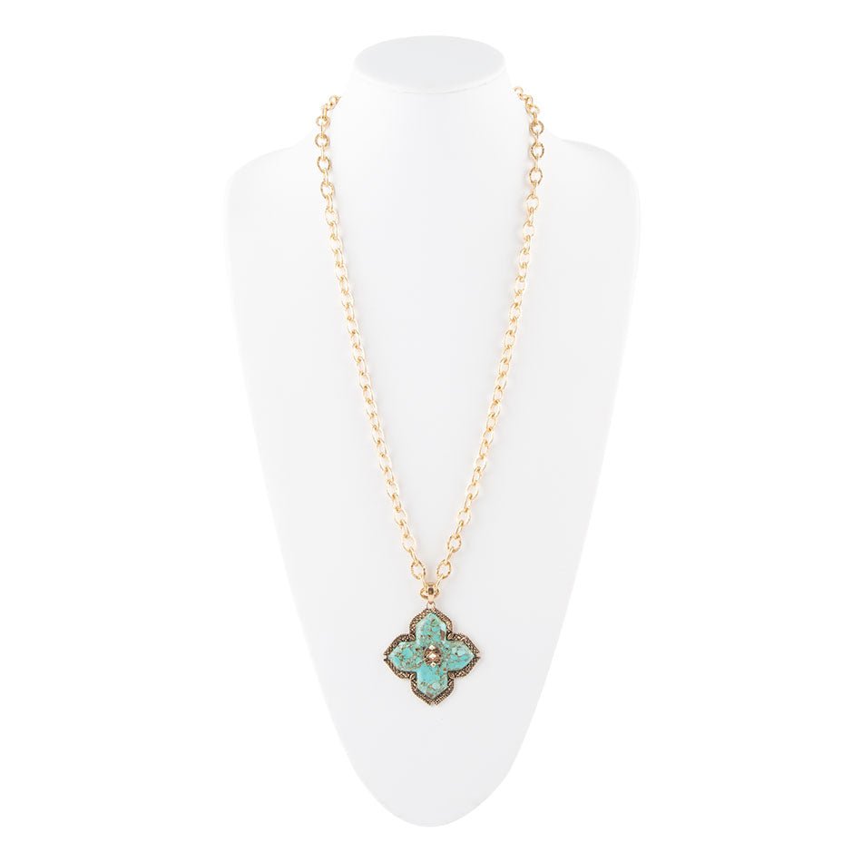 Blue Turquoise Maltese Golden Cross Pendant