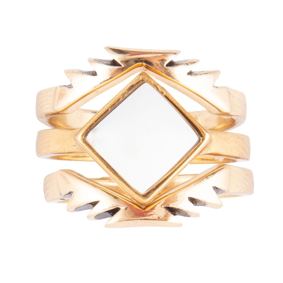 White Jasper Aztec Ring