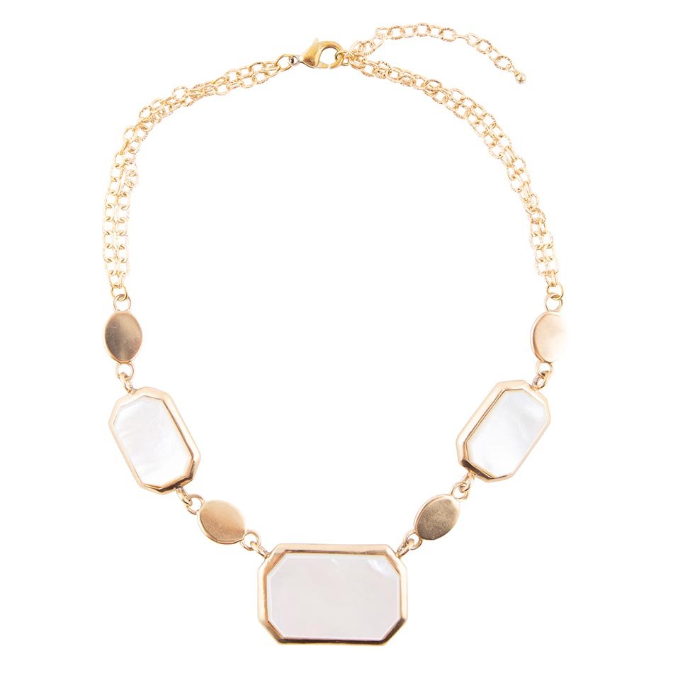 White Mother of Pearl and Golden Bronze Statement Necklace
