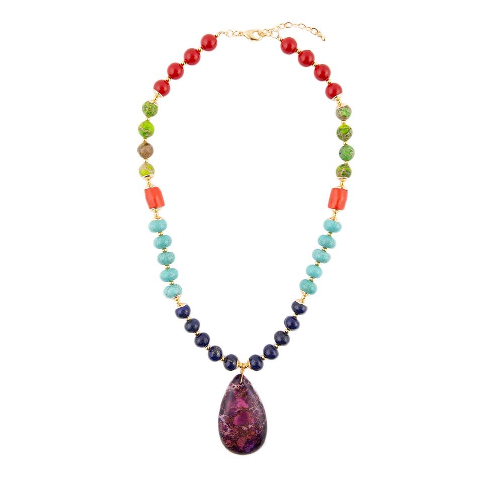Zion Multi-Color Purple Pendant Necklace