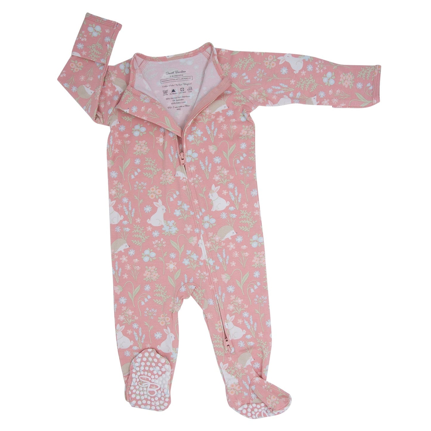 Pink Bunny Floral Zipper Footie