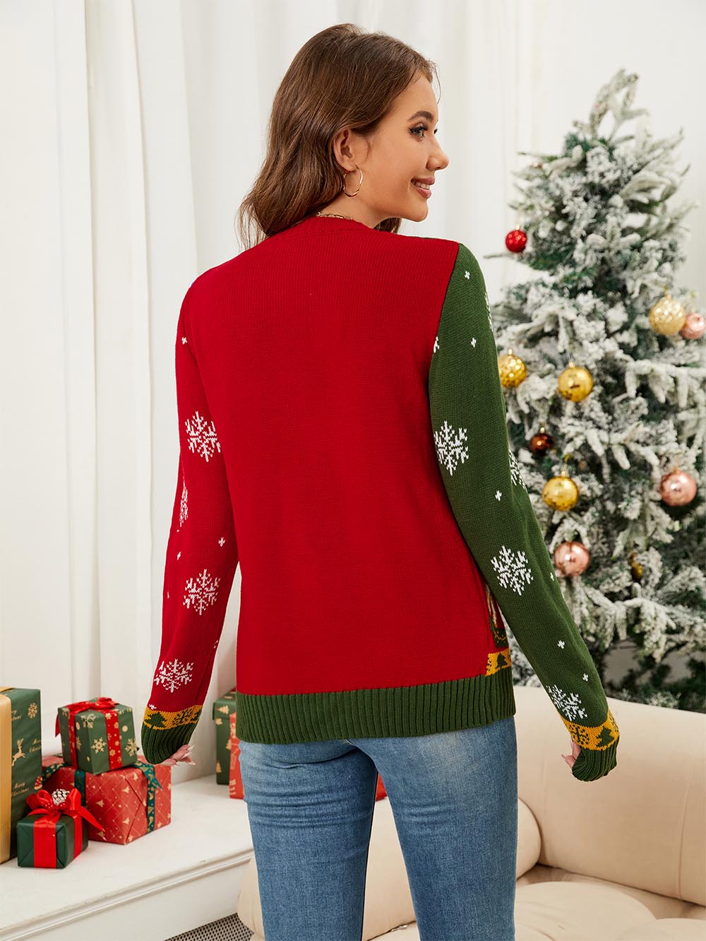 Christmas Color-Blocked Jacquard Long-Sleeve Cardigan | NCS