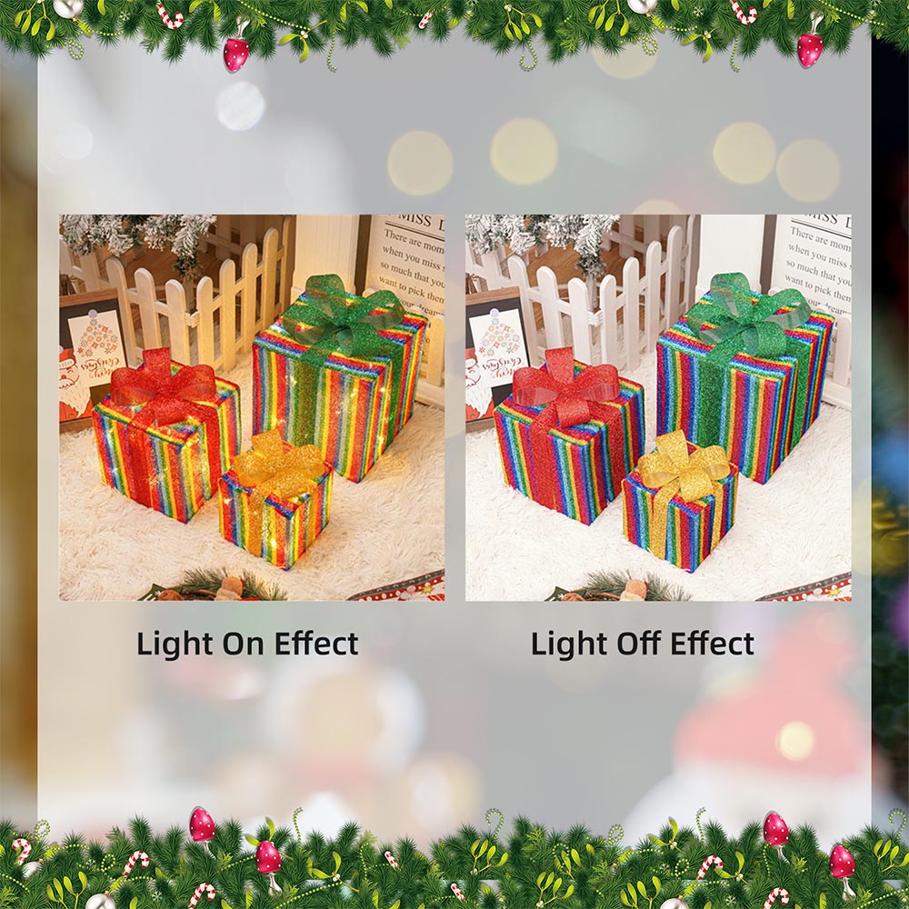 3 Pieces Foldable Christmas Decorations Lighted Gift Boxes with Multi-Color String Lights | NCS