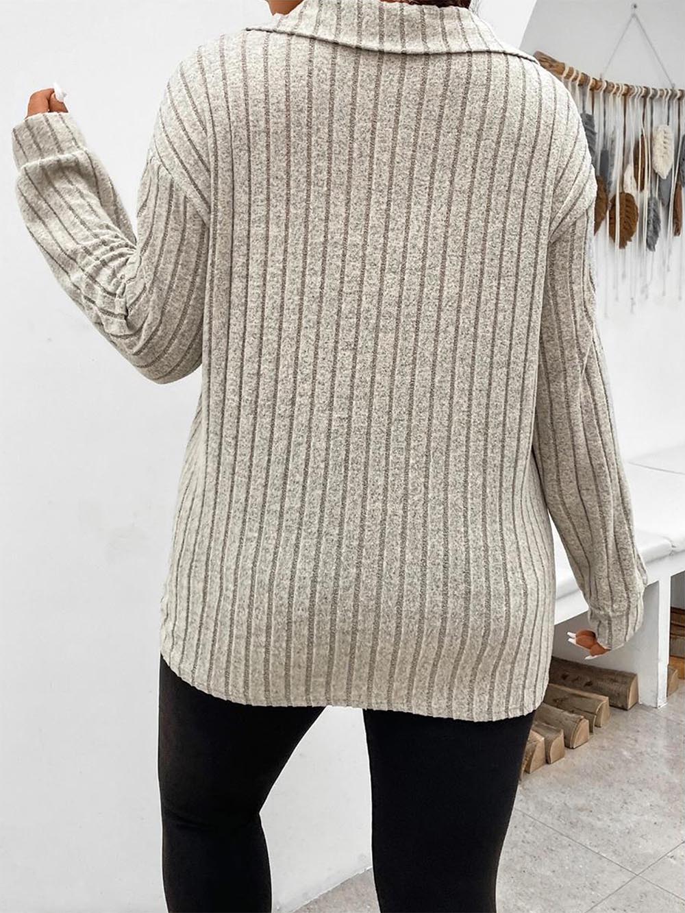 Oversized V-Neck Long Sleeve Ribbed Brushed T-Shirt | NCS