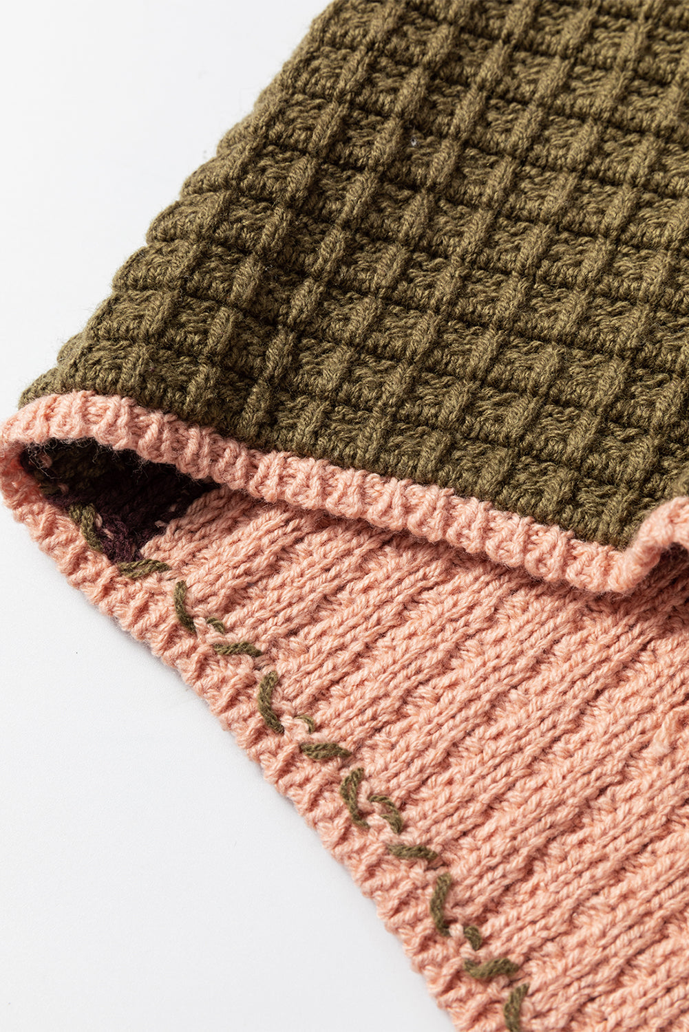 Colorblock Waffle Knit Drawstring Mock Neck Sweater