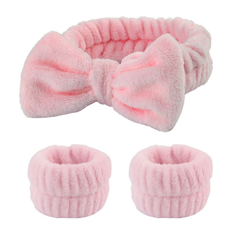 Soft Coral Fleece Wristband and Hairband Set