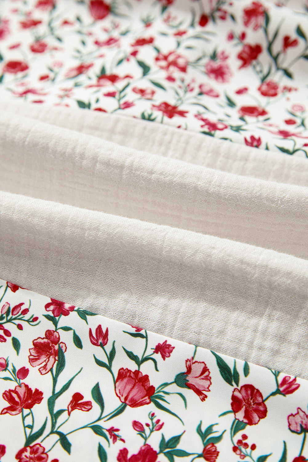 Floral Gauze Patchwork 3/4 Sleeve Blouse