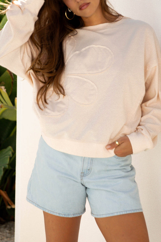 Flower Patchwork Raw Edge Drop Shoulder Top