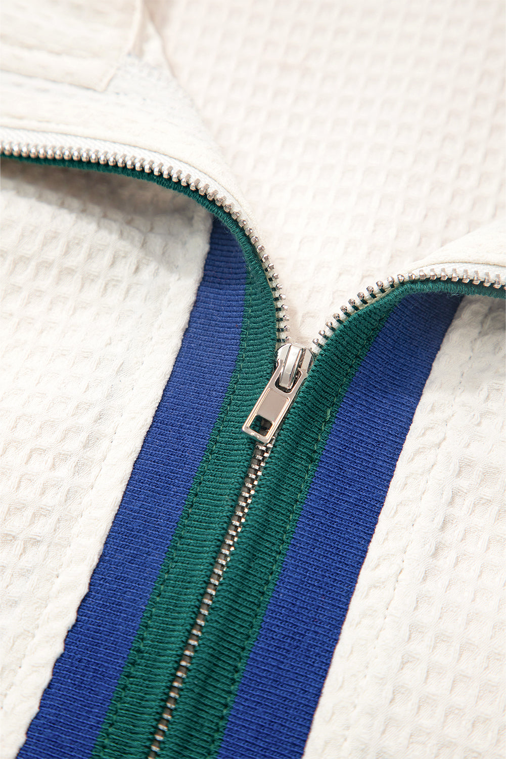 Stripe Contrast Waffle Knit Zip Up Polo Sweatshirt