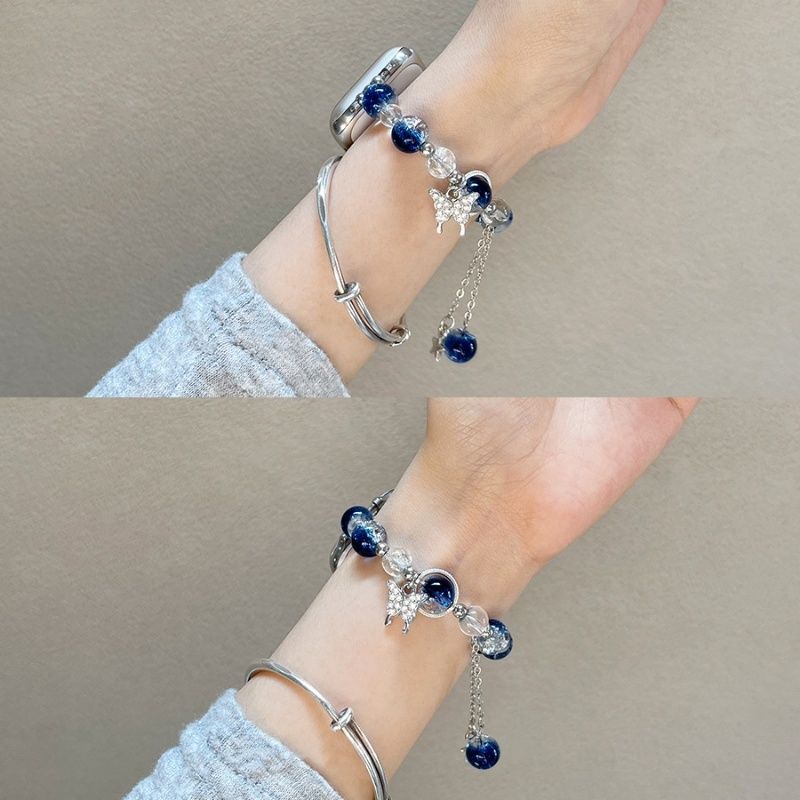 Blue Star Diamond Butterfly Chic Tweed Women's Watch Strap for Apple Watch