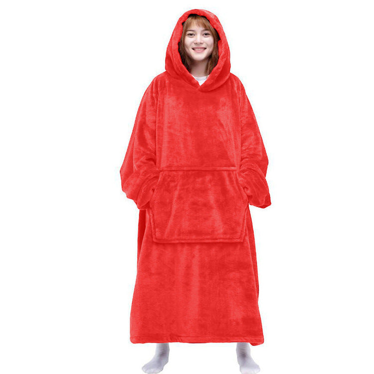 Long Sleeve Hooded Flannel Bathrobe