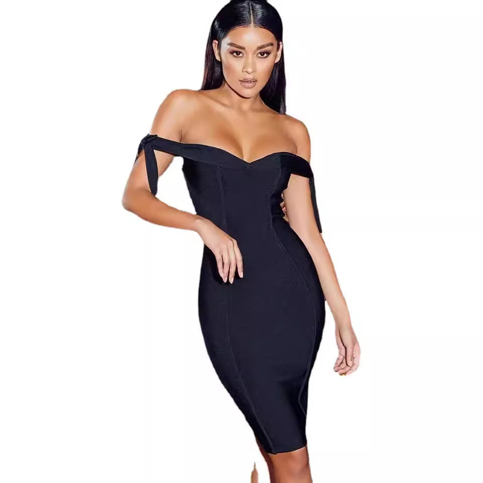 Double Shoulder Strap Bow Slim-fit Hip dress