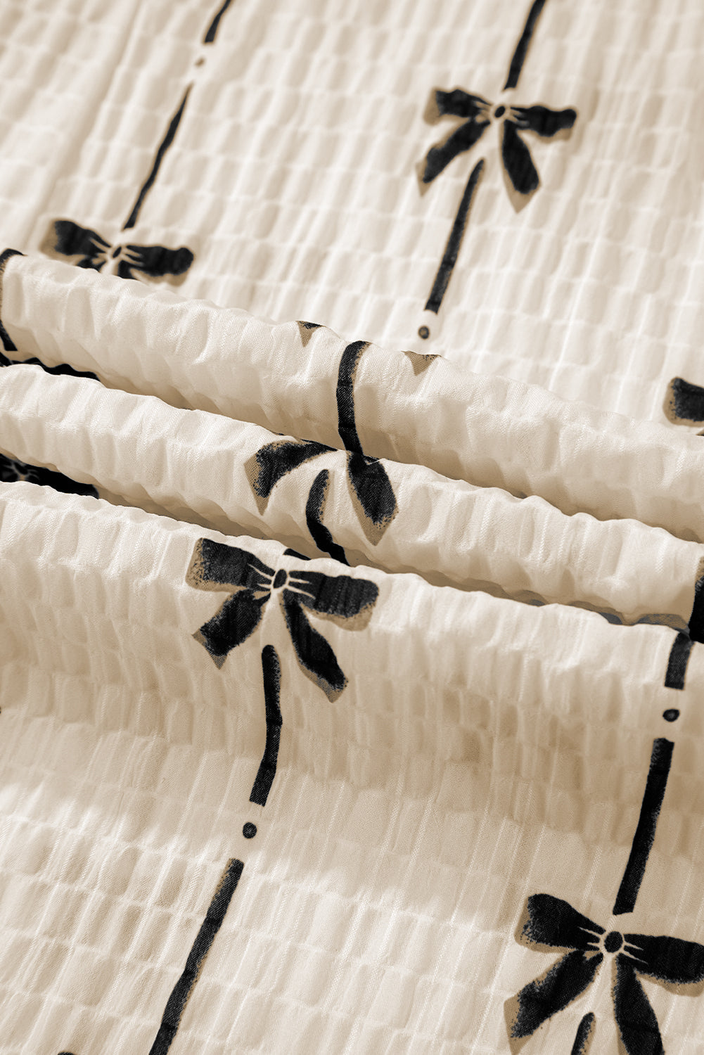 Bow Textured Puff Sleeve Top