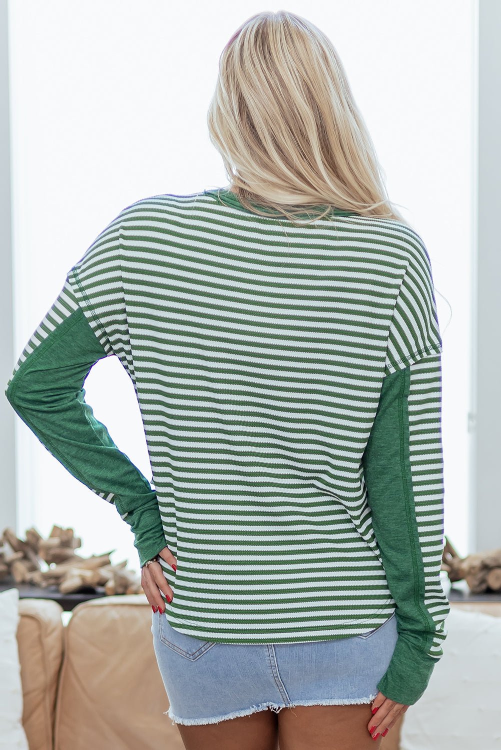 Stripe Thermal Knit Drop Shoulder Top
