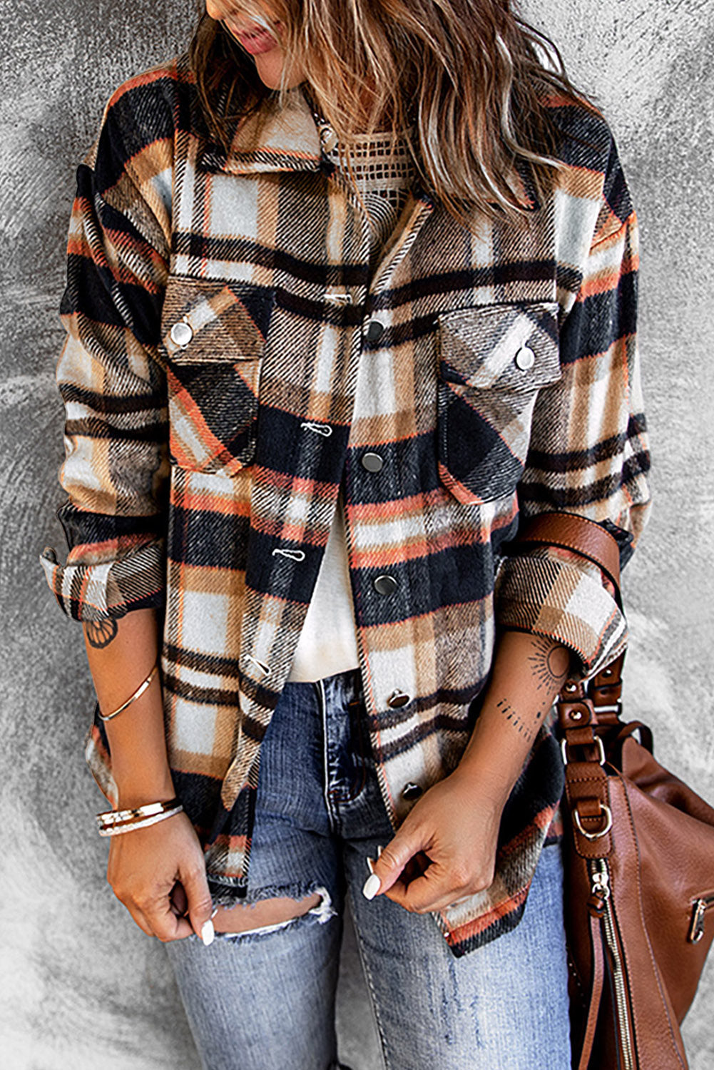 Plaid Pocketed Button Front Shacket