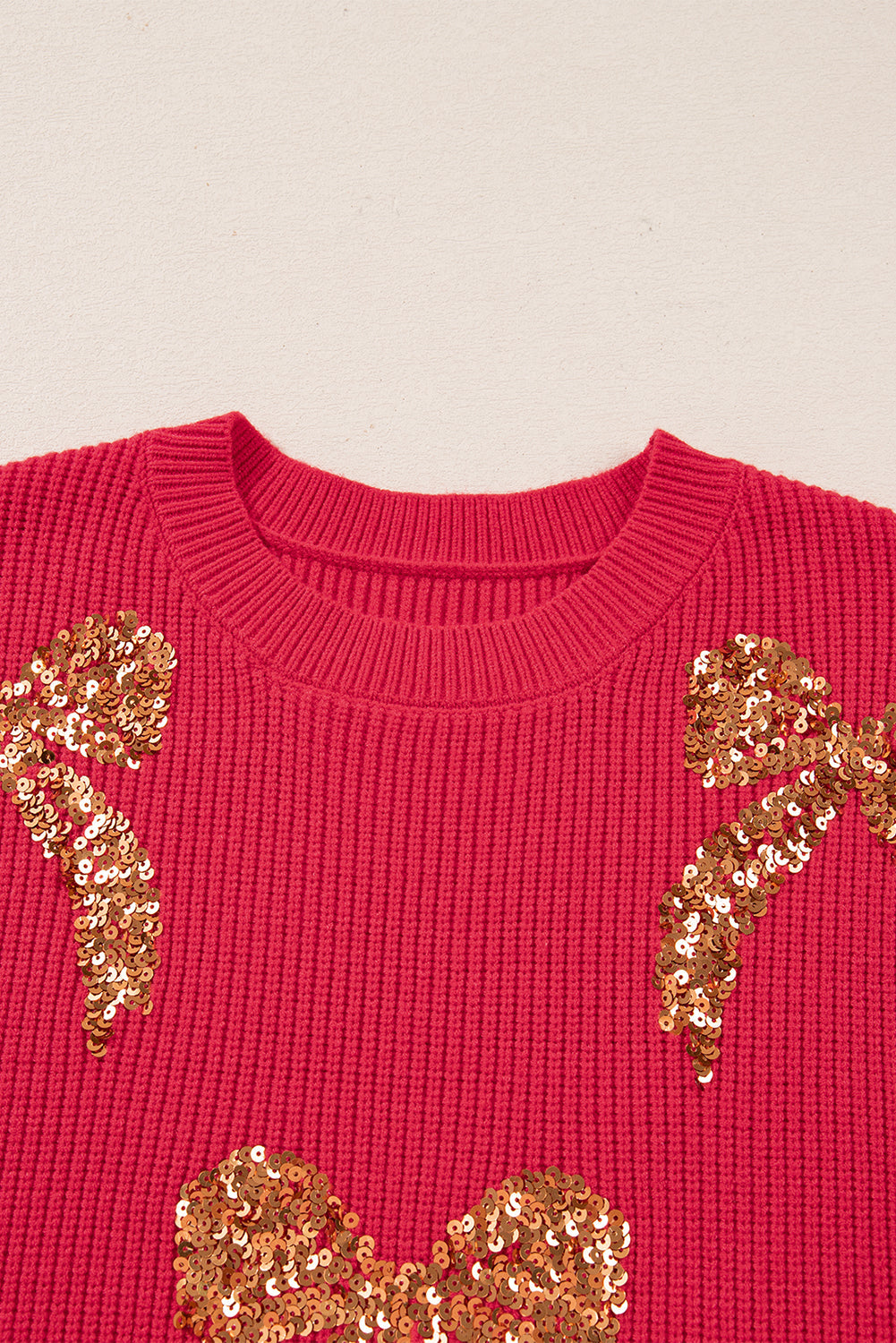 Christmas Sequin Bow Drop Shoulder Sweater