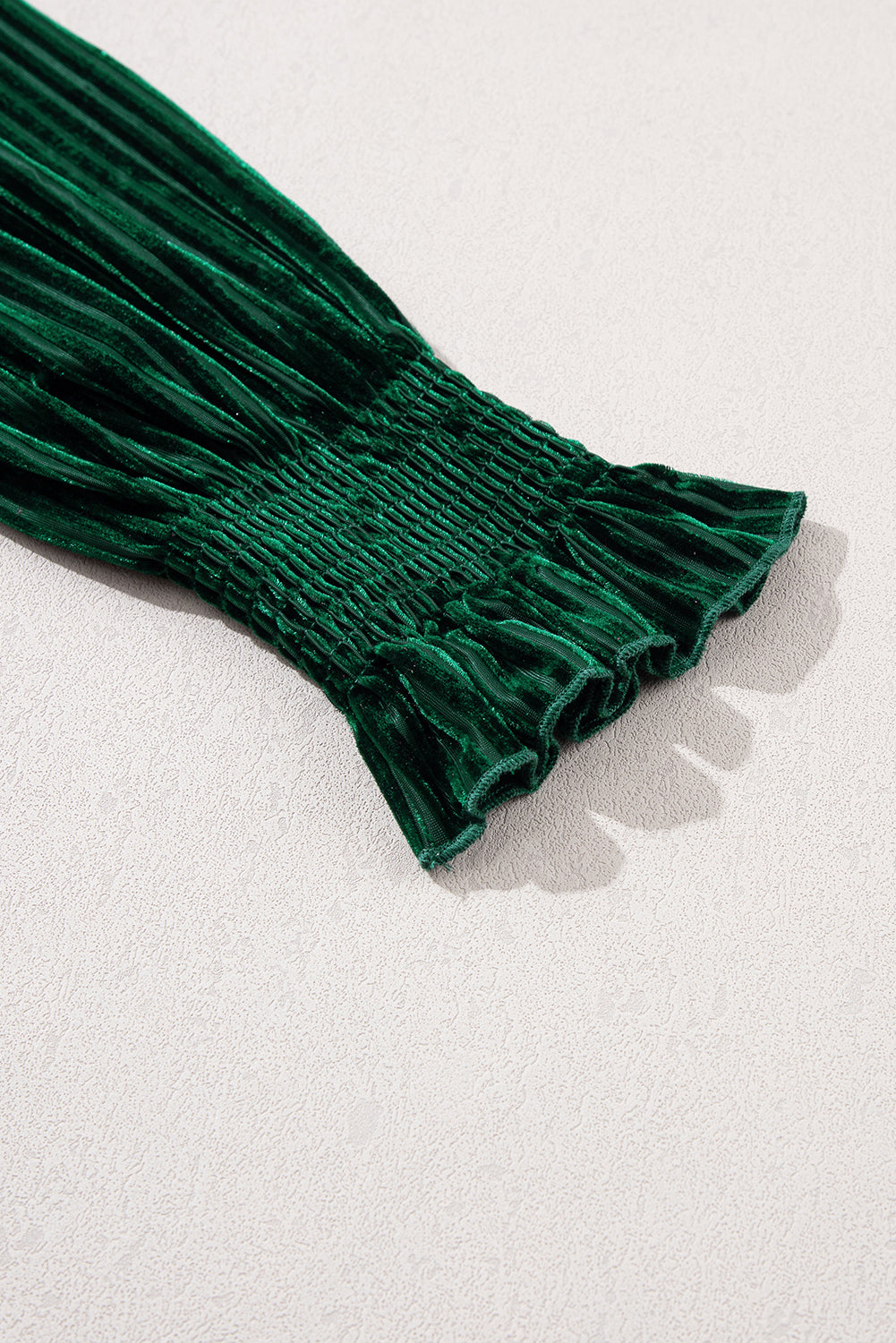 Ribbed Velvet Smocked Babydoll Blouse