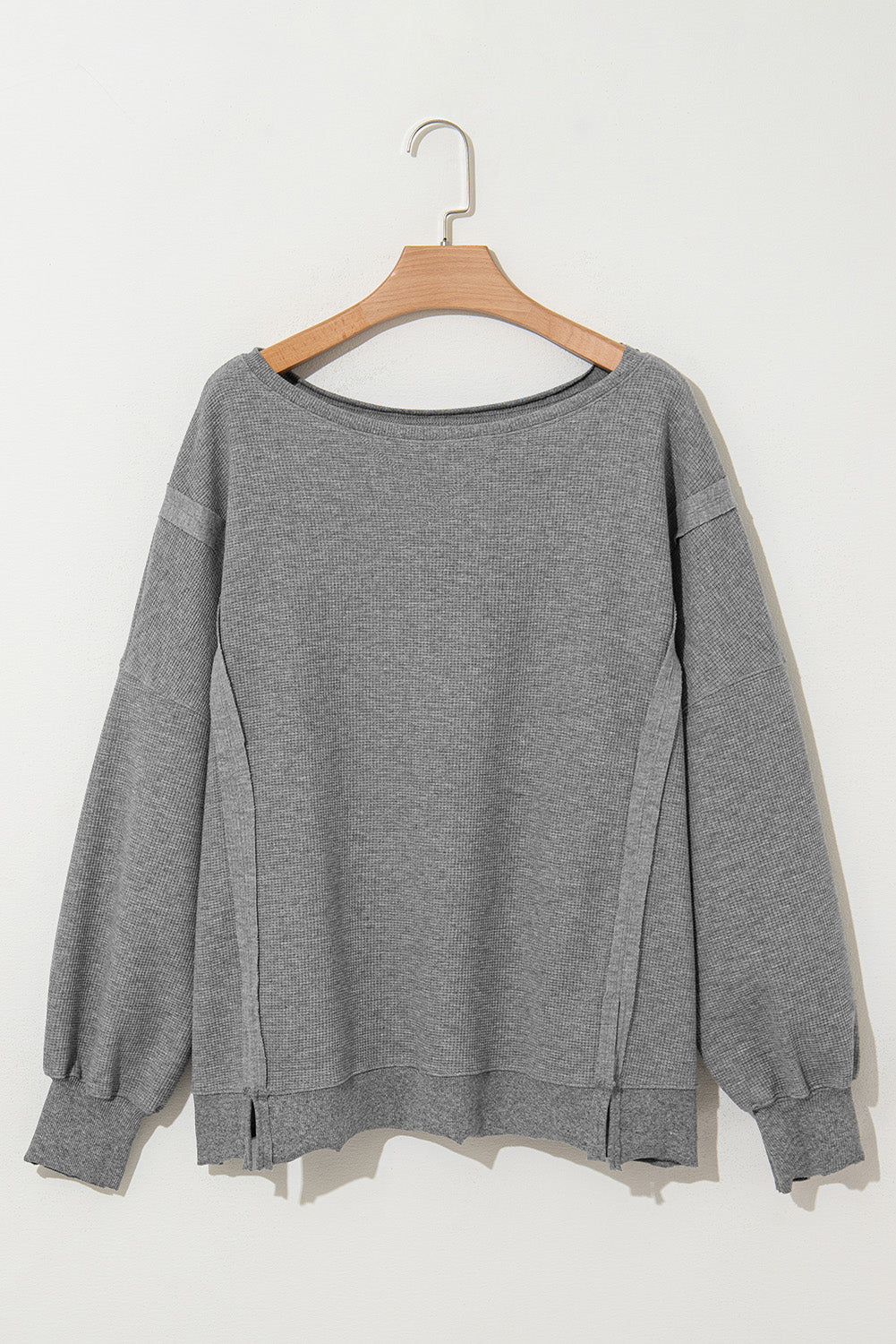 Waffle Knit Bishop Sleeve Side Split Top