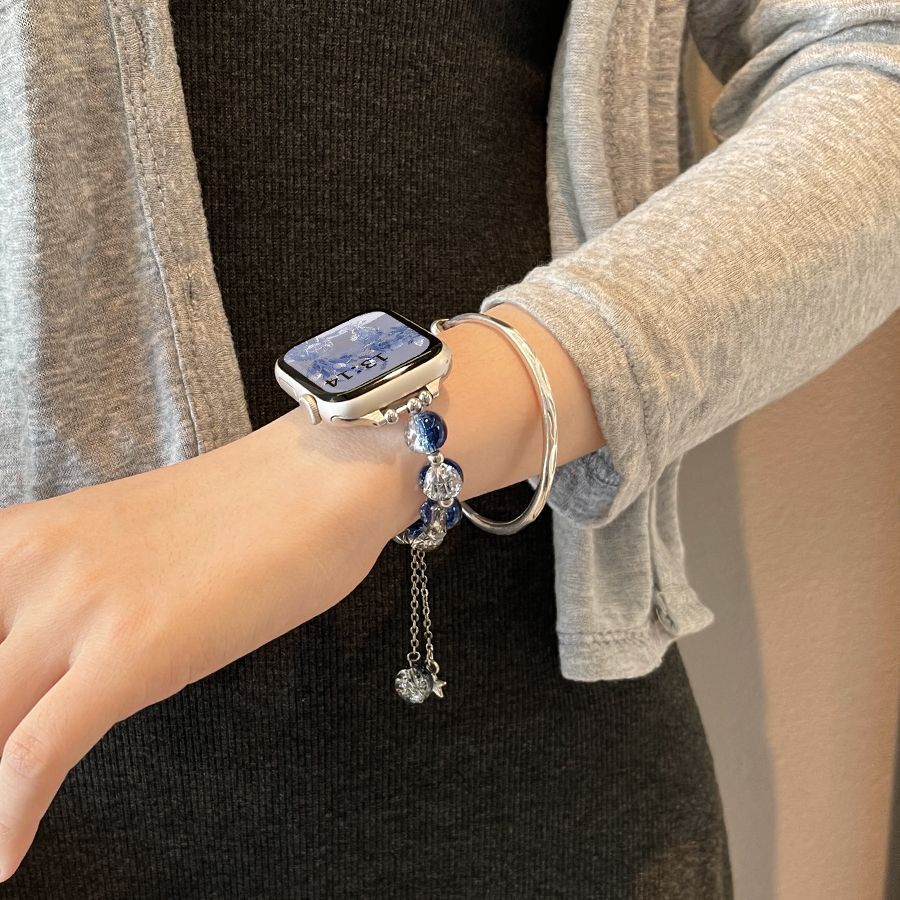 Blue Star Diamond Butterfly Chic Tweed Women's Watch Strap for Apple Watch