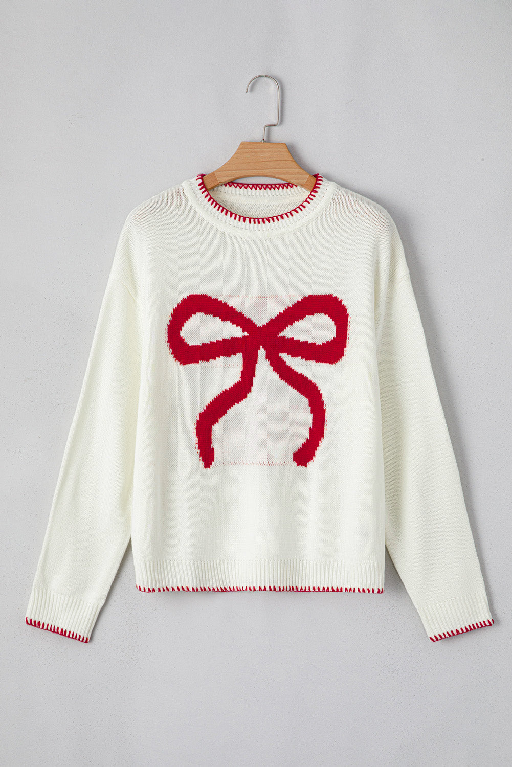 Christmas Bow Colorblock Long Sleeve Sweater