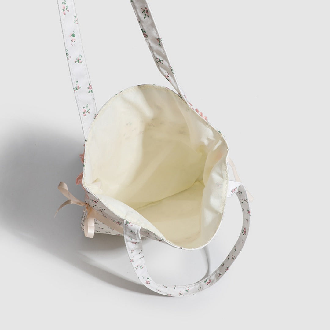 Spring shoulder floral draw with hobo bag, girls cloth bag cute small cloth bag, drawstring shoulder tote bag for women