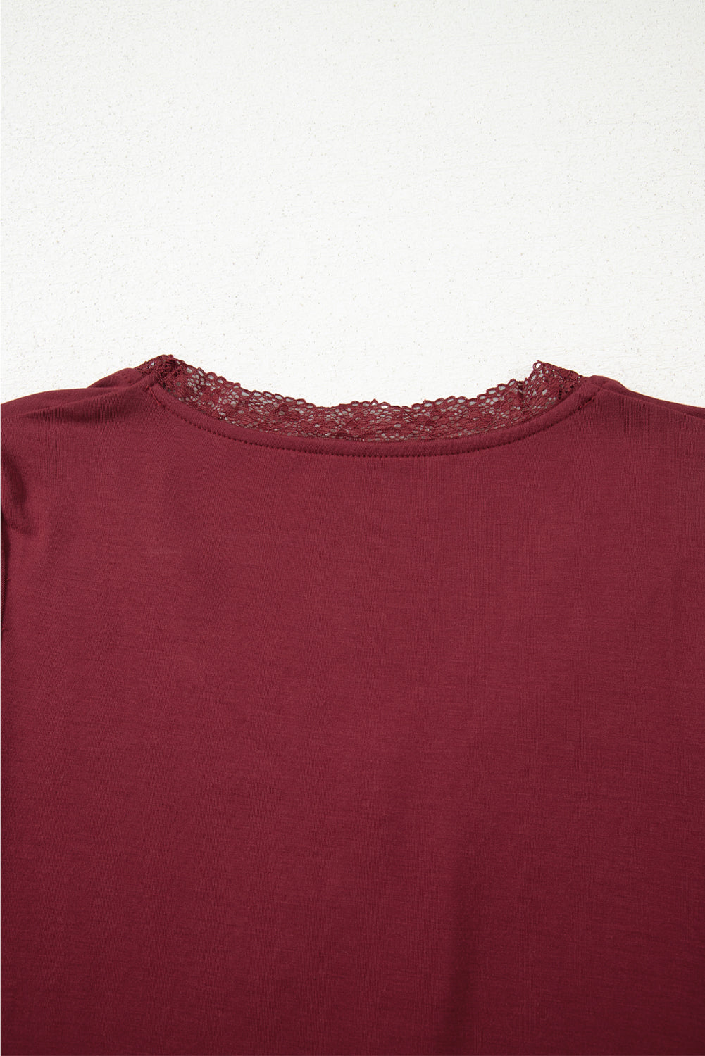 Lace Trim Ruched V-Neck Long Sleeve Top