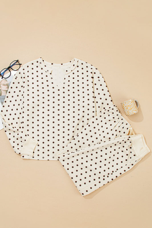 Polka Dot Waffle Knit Top and Pants Lounge Set