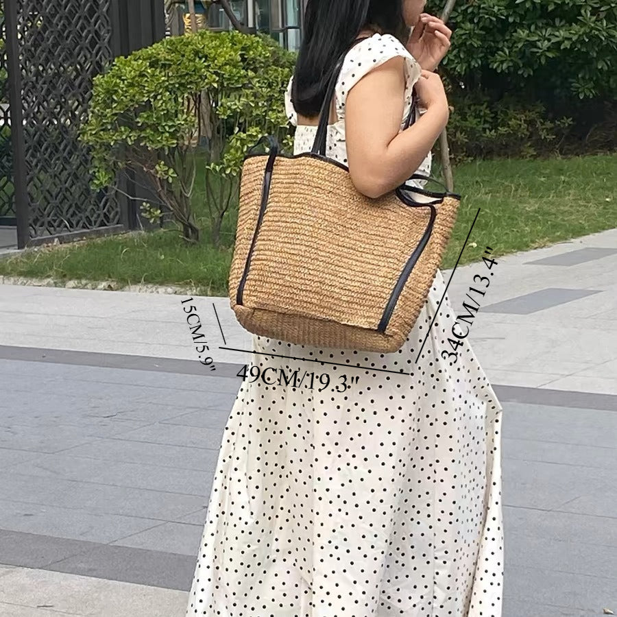 Exquisite Vintage Straw Bag & Large Capacity Women's Commuter Shoulder Bag: Woven Tote & Chic Seaside Vacation Shopping Bag Combo hobo