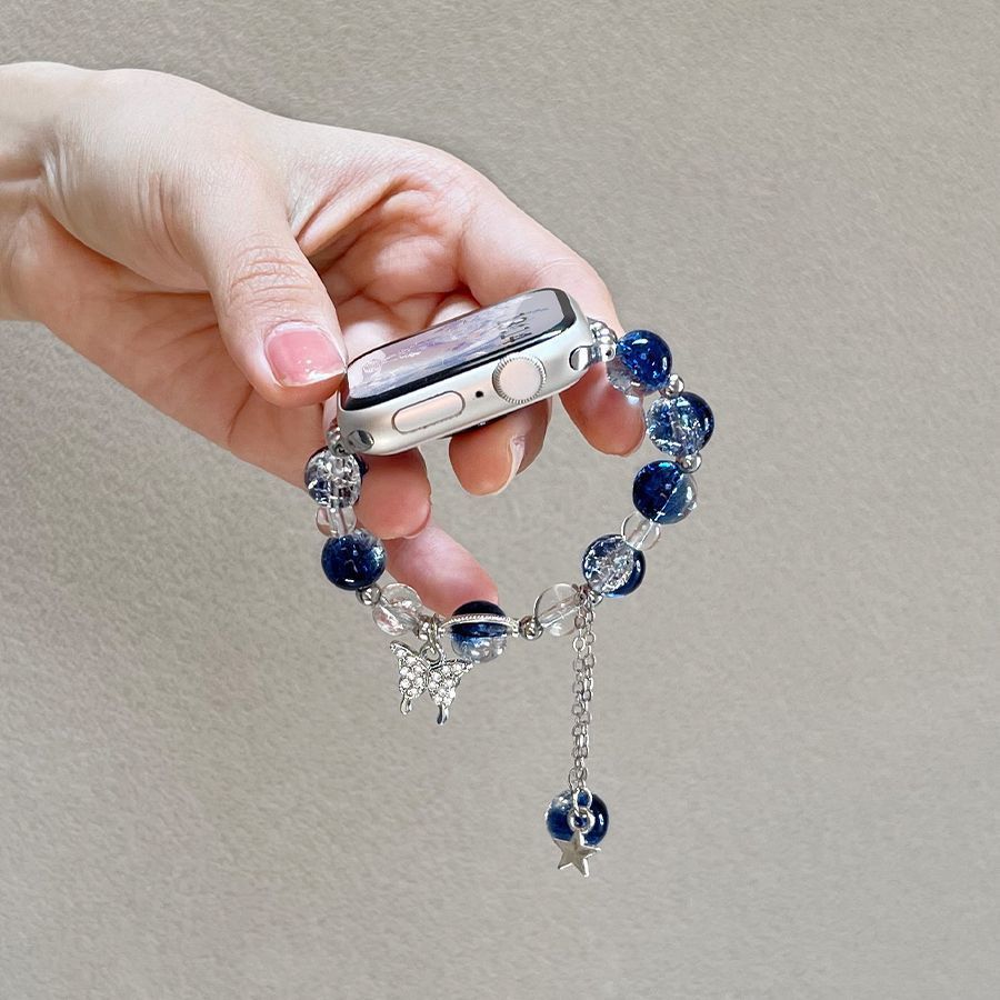 Blue Star Diamond Butterfly Chic Tweed Women's Watch Strap for Apple Watch