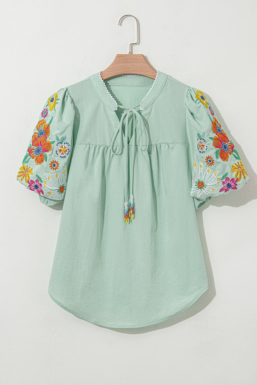 Floral Embroidered Puff Sleeve Blouse