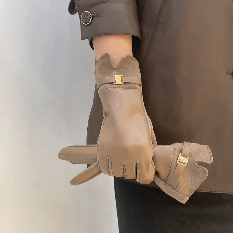 Winter Fleece-Lined PU Leather Touchscreen Gloves