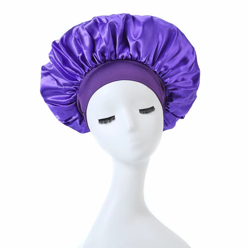 Solid Satin Bonnet Hair Wrap Elastic Band Narrow Head Tie Band Edge Bathroom Shower Cap for Sleeping Women Shower Hair Care