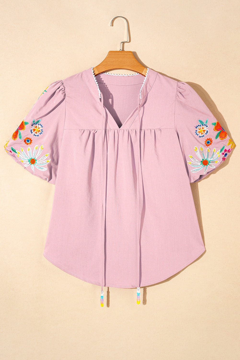 Floral Embroidered Puff Sleeve Blouse