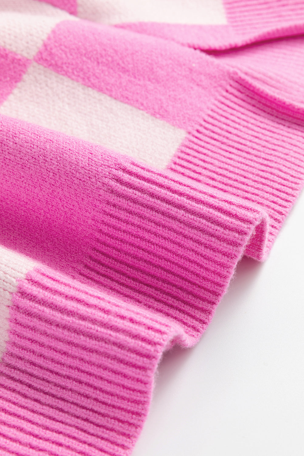 Checker Half Buttoned Collar Drop Shoulder Sweater