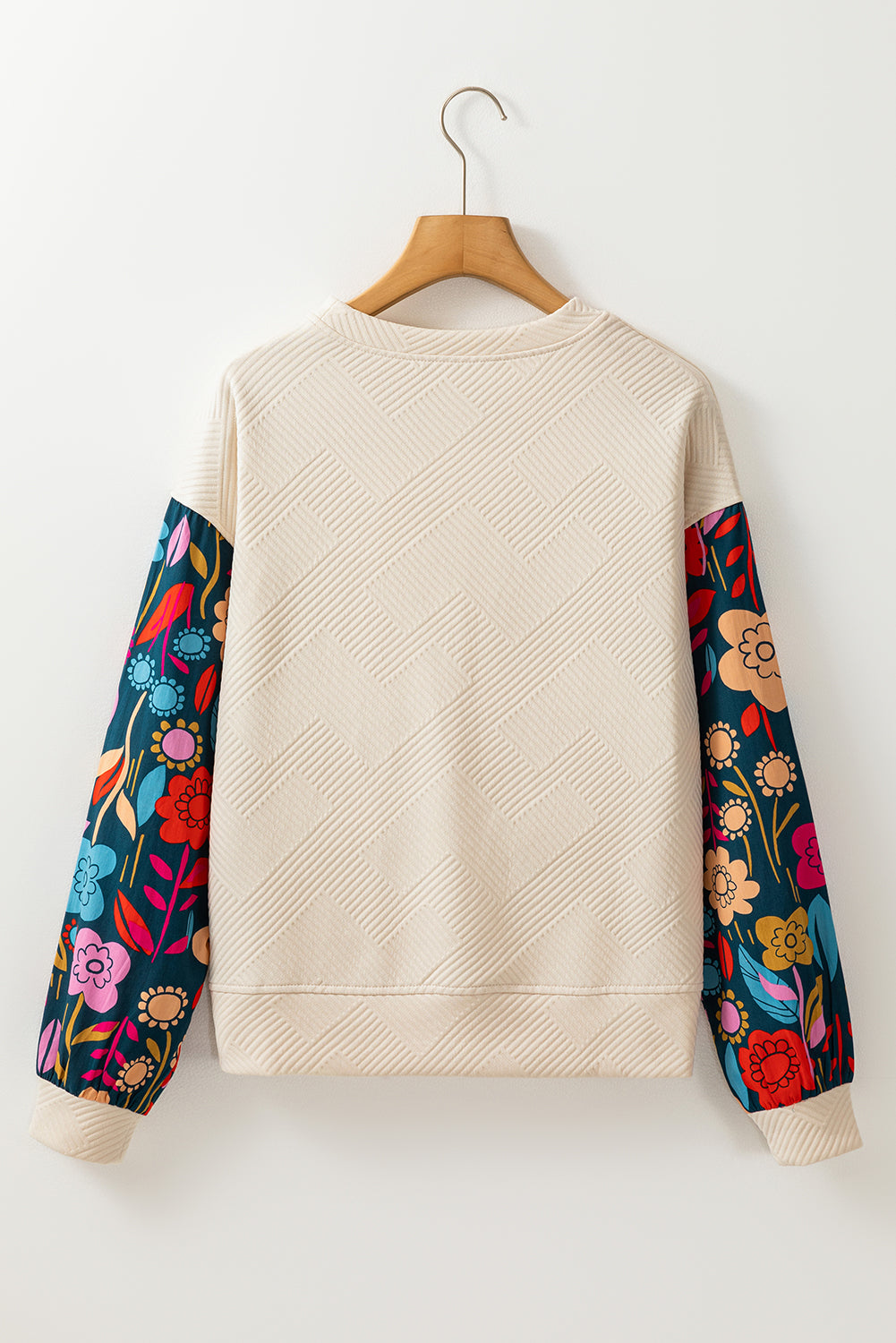 Floral Sleeve Textured Knit Drop Shoulder Top
