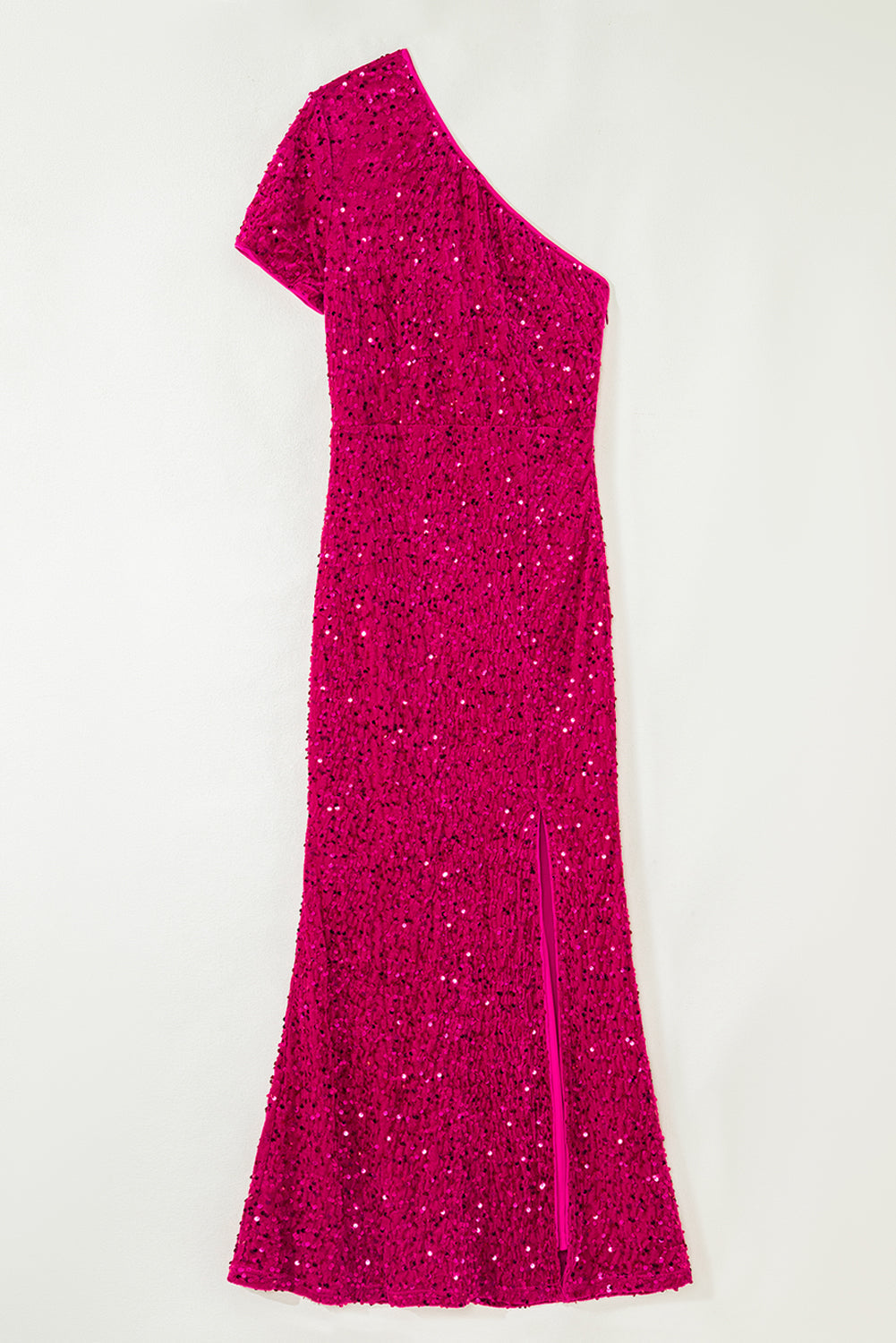 Sequin One Shoulder Thigh High Split Bodycon Gown