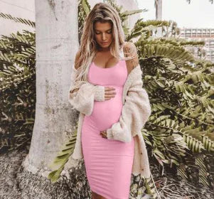 Sleeveless Round Neck Maternity Dress for Pregnant Women - # BAGE211510111-PRG